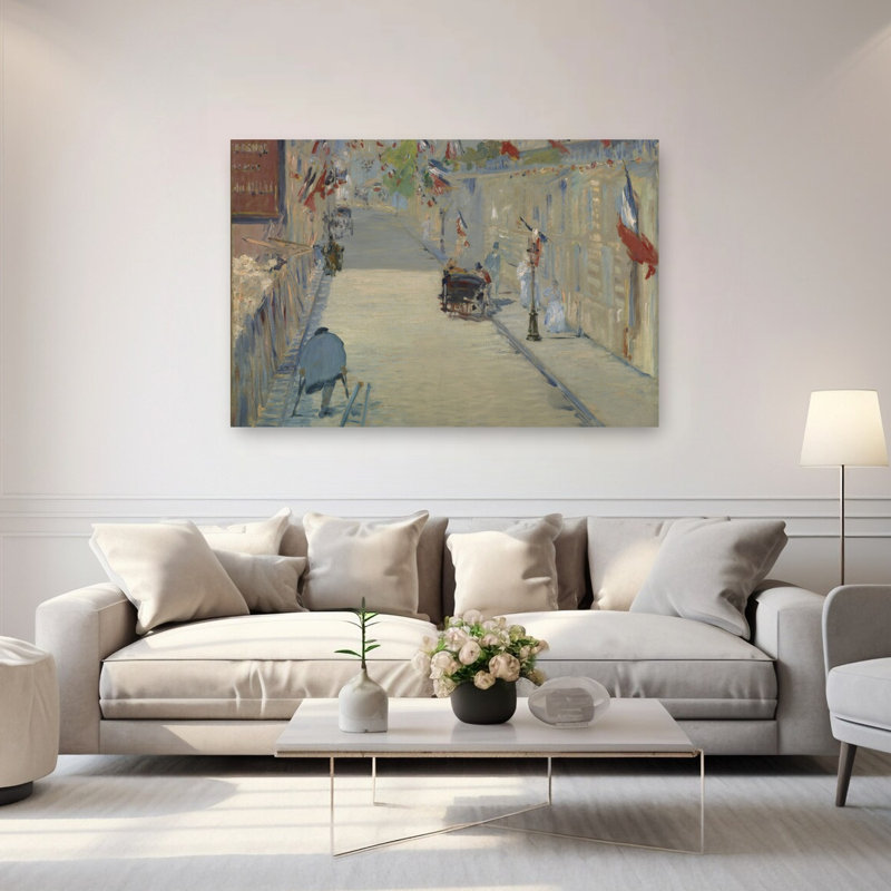 Drapeaux de la rue Mosnier, 1878 - Estampe d'art mural contemporain abstraite impressionniste, H 40 po x l 60 po