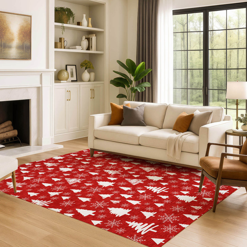 Premium Machine Washable Dockside AMF1815 Christmas Trees Rug, Rectangle 2'6" x 3'10"