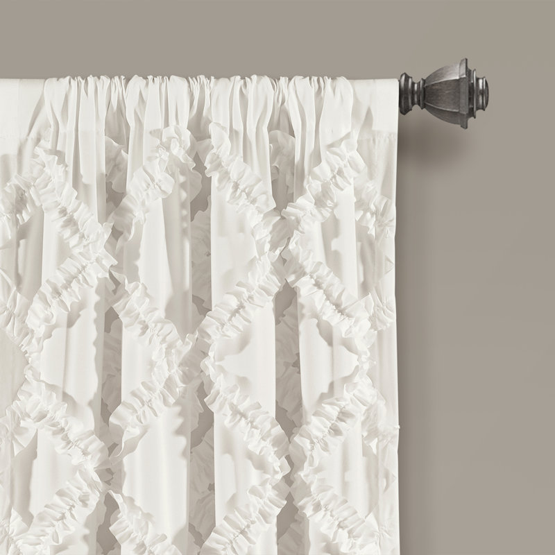 White Ruffle Diamond Light-Filtering Polyester Curtain Panels, 63"