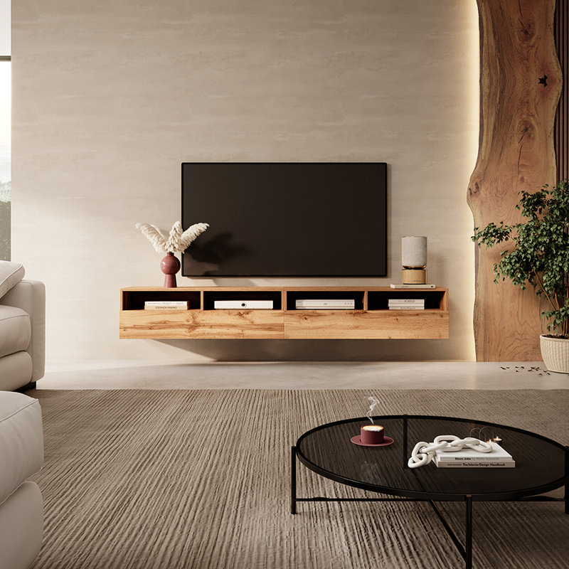 Rodley Unfinished TV Stand for TVs up to 88", Wotan Oak