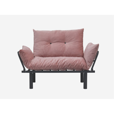 Causeuse de futon en métal rose, 48,11 po de profondeur x 24,42 po de largeur, 35,18 po de hauteur, 30 lb de fabrication, 49 po de profondeur, 24 po de largeur, 35 po de poids