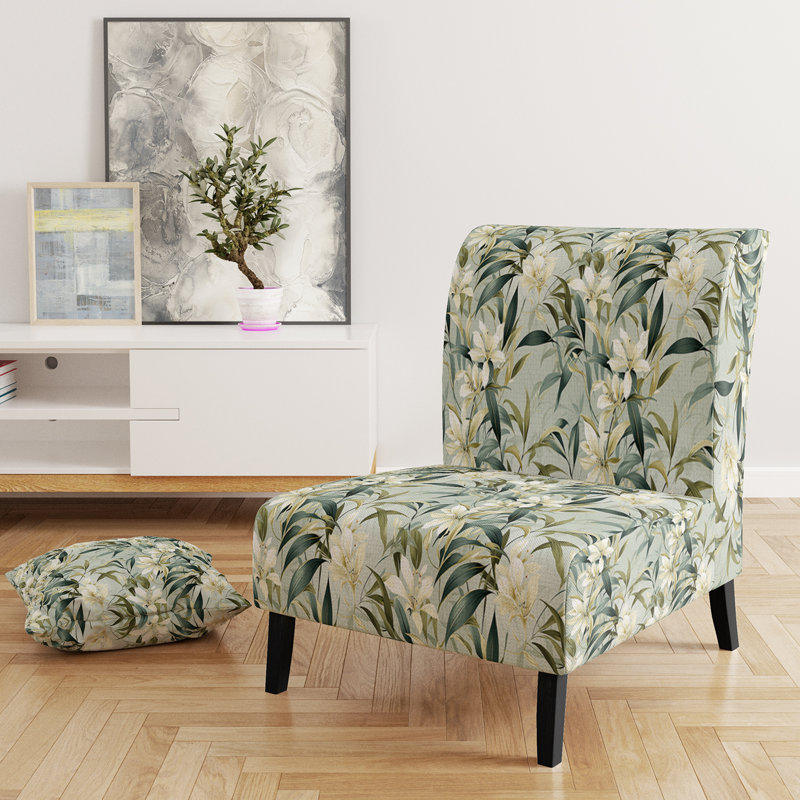 Fauteuil de chambre rembourré C, Whispers à motif tropical de bambou II