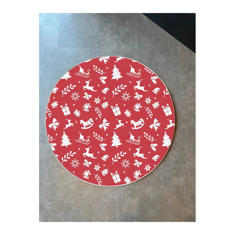 New Year's Themed Red And White Round Rug, Round 5'