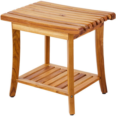 Banc de douche en teck, 51 x 36 x 45,5 cm, capacité de charge maximale de 181 kg, siège de douche en bois imperméable avec tablette de rangement et pieds antidérapants.