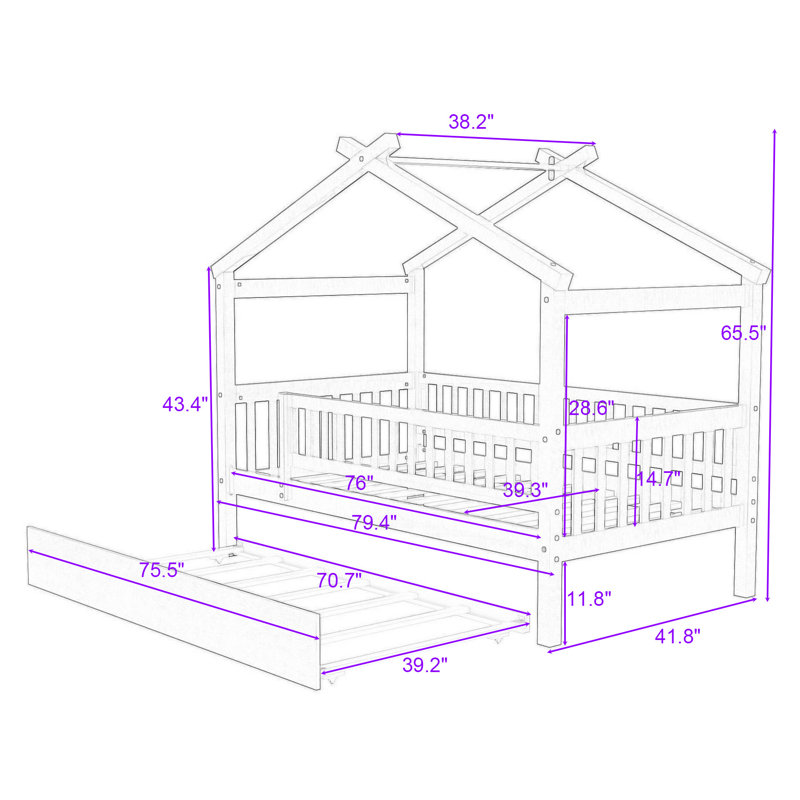 Dustee Wood Daybed with Slats, Full, Natural