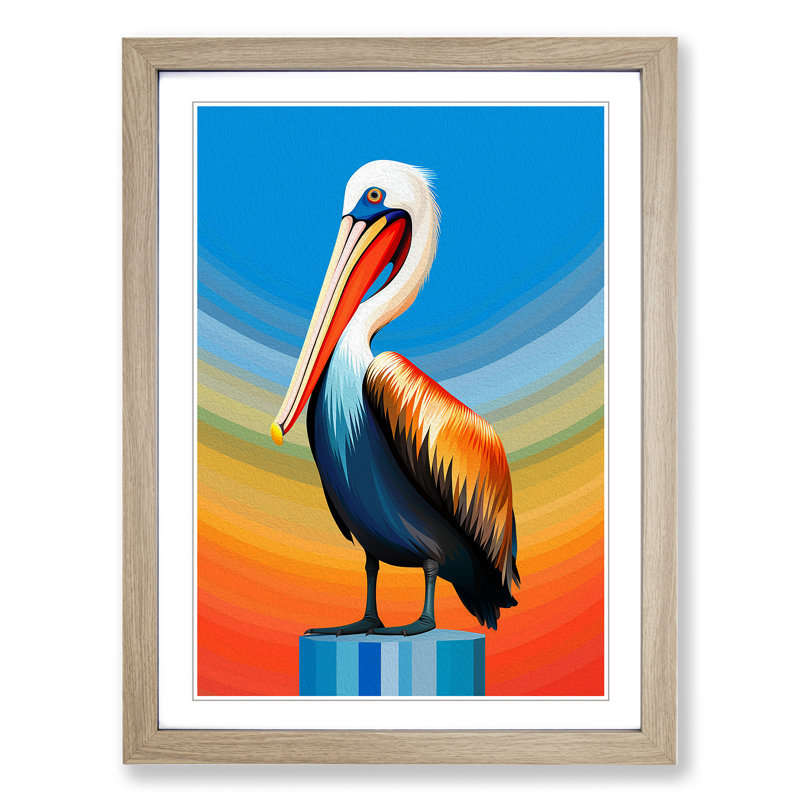 Pelican Op Art - Framed Print, 34cm H x 25cm W, Oak Framed