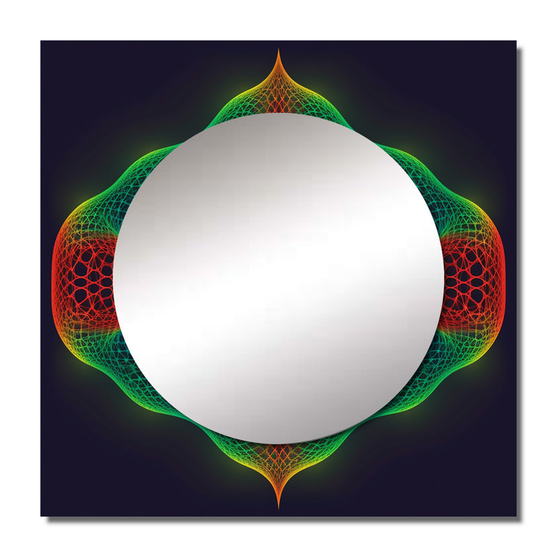 Futuriste espace Mandala en rouge et vert - Fractals Square, 36 po x 36 po