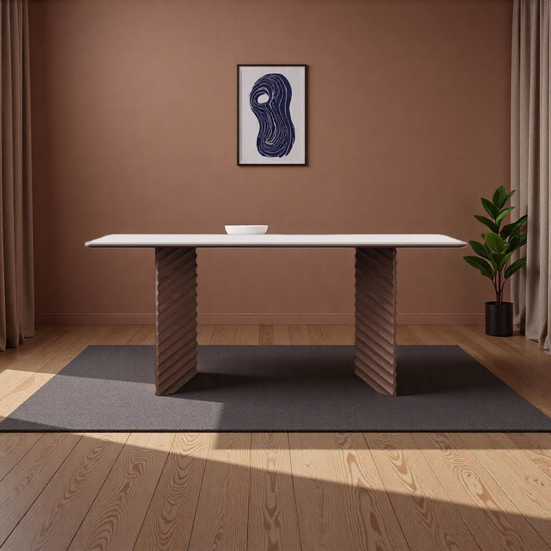 Table de salle à manger Mid-Century en bois massif et ardoise, H 29,5 po x L 55,1 po x l 31,5 po