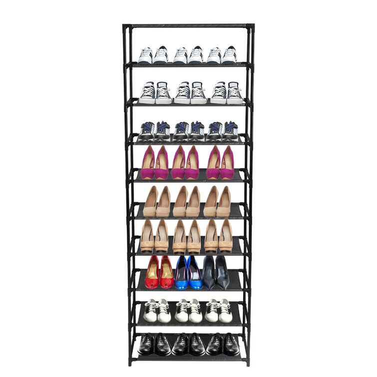 30 Pair Black Metal/Fabric Shoe Rack