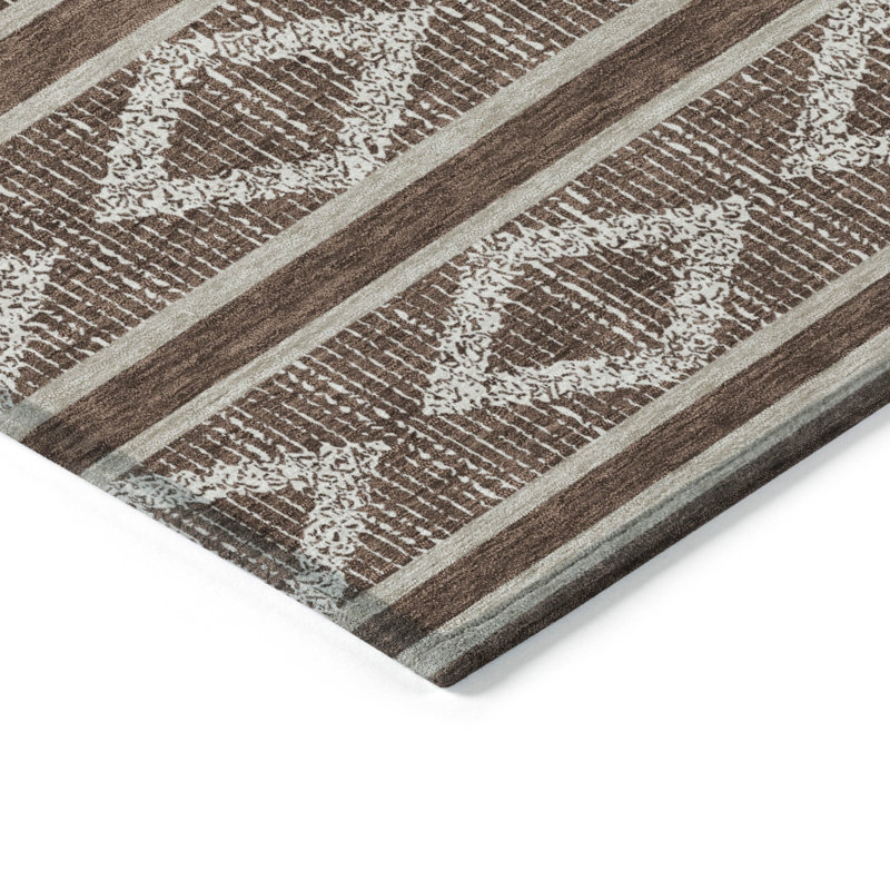 Brown Diamond Pattern Washable Synthetic Area Rug 10' x 14'