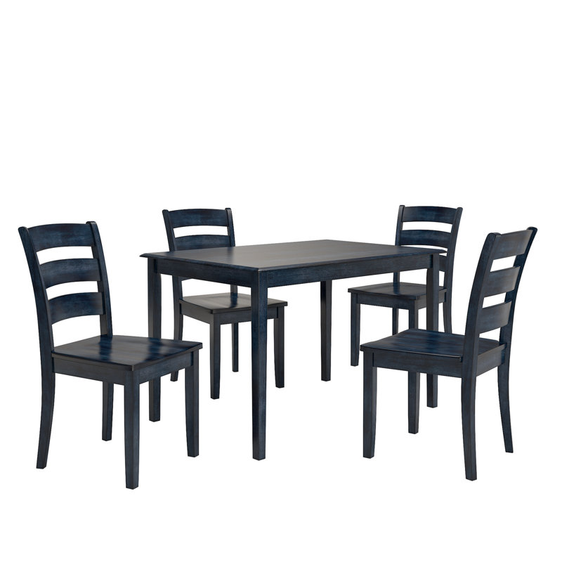 Alexa-Mae 4-Person Rubberwood Solid Wood Dining Set, Antique Dark Denim