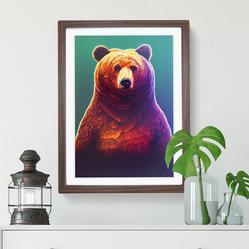Grizzly Bear No.1 - Framed Print, 34cm H x 25cm W x 2cm D, Walnut