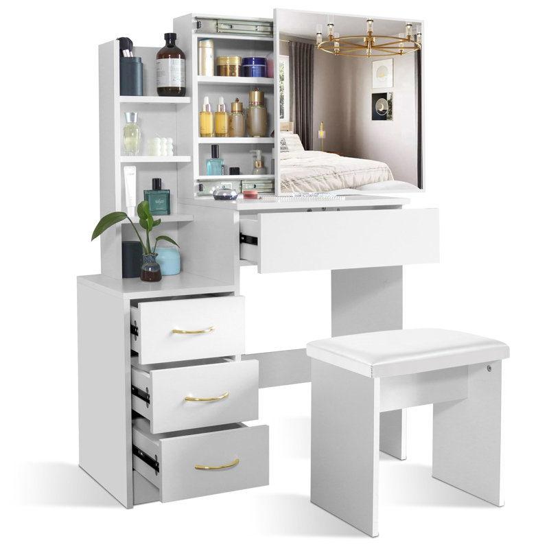 Biff Dressing Table with Mirror, White