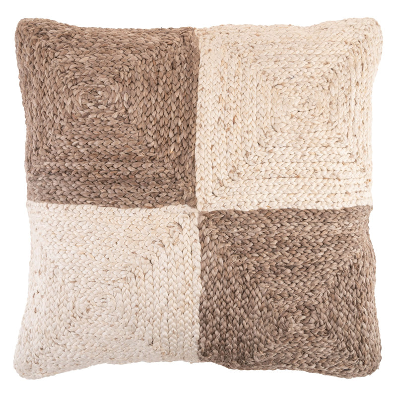 SQUARE JUTE PILLOW MUSHROOM CHECK  LARGE