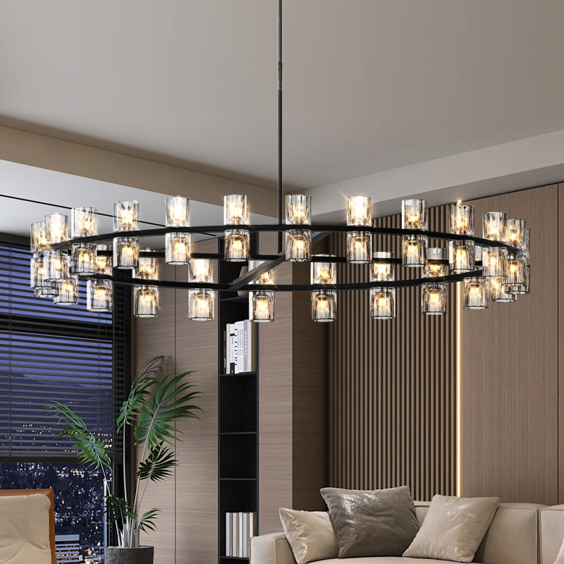 48 pouces de luxe en cristal, design noir pour le salon et la salle à manger, éclairage à DEL, câblé, 48 W 3, écoénergétique, uniforme, blanc chaud 2700 K, plafonnier,