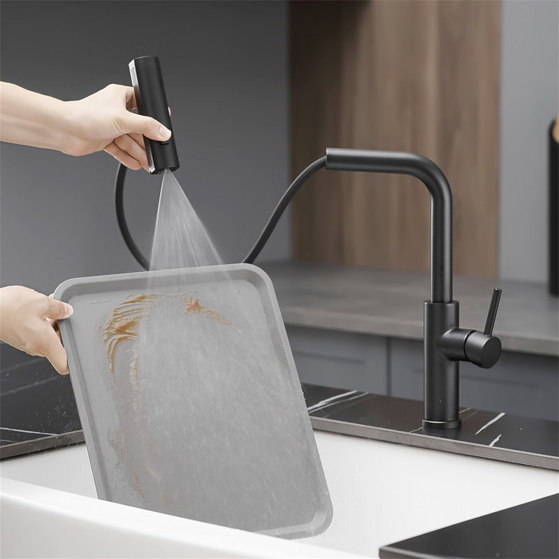 Robinet d'évier de cuisine, robinets de cuisine en nickel brossé avec douchette extractible, robinet de bar à un trou