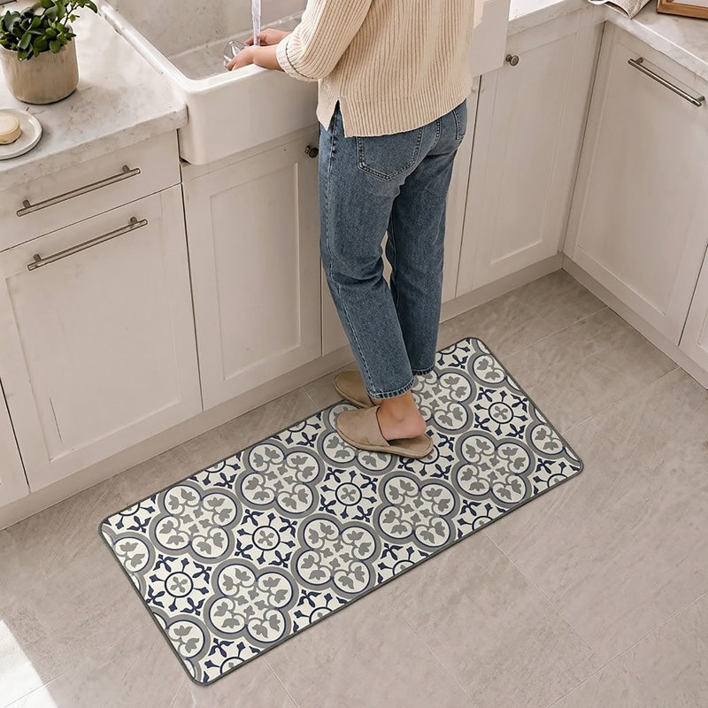 Tapis de cuisine Paco, Bleu / Gris pâle, Rectangle 2 pi x 4 pi