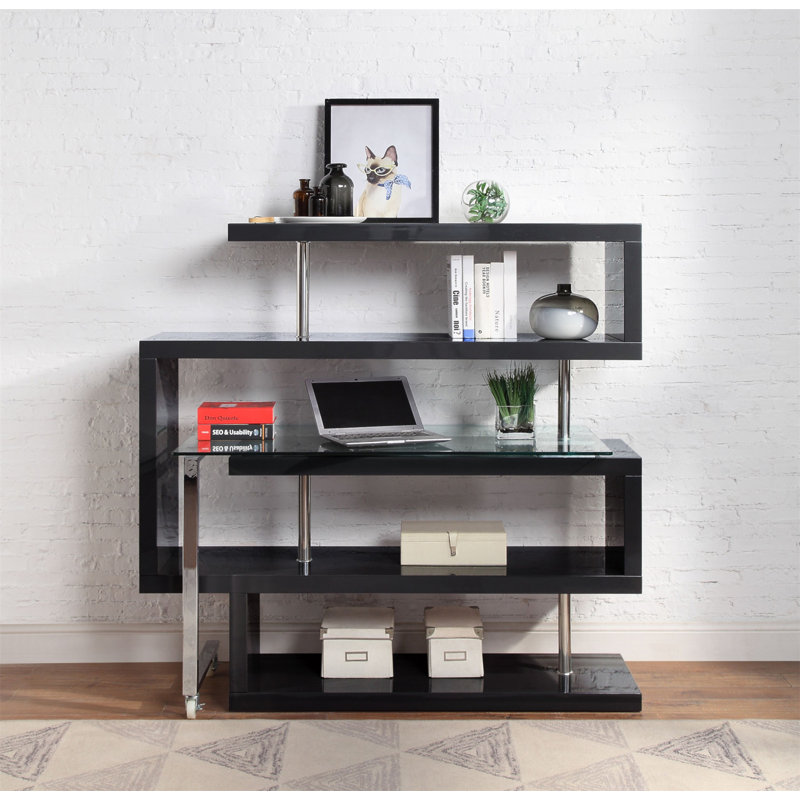 Raceloma Writing Desk With Shelf, Modern And Functional Design For Efficient Workspace Organization, Black