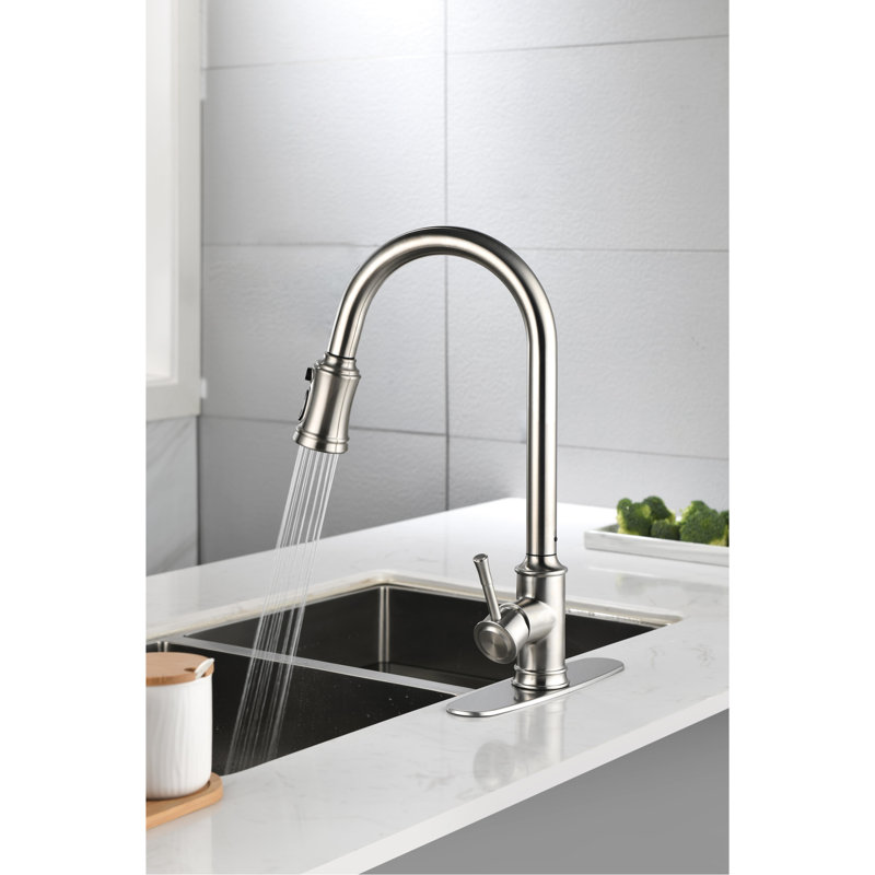 Brushed Nickel Sink Faucet With 360 Rotatable Nozzle And Stainless Steel Material Kitchen In Swivel Corrosion Resistance