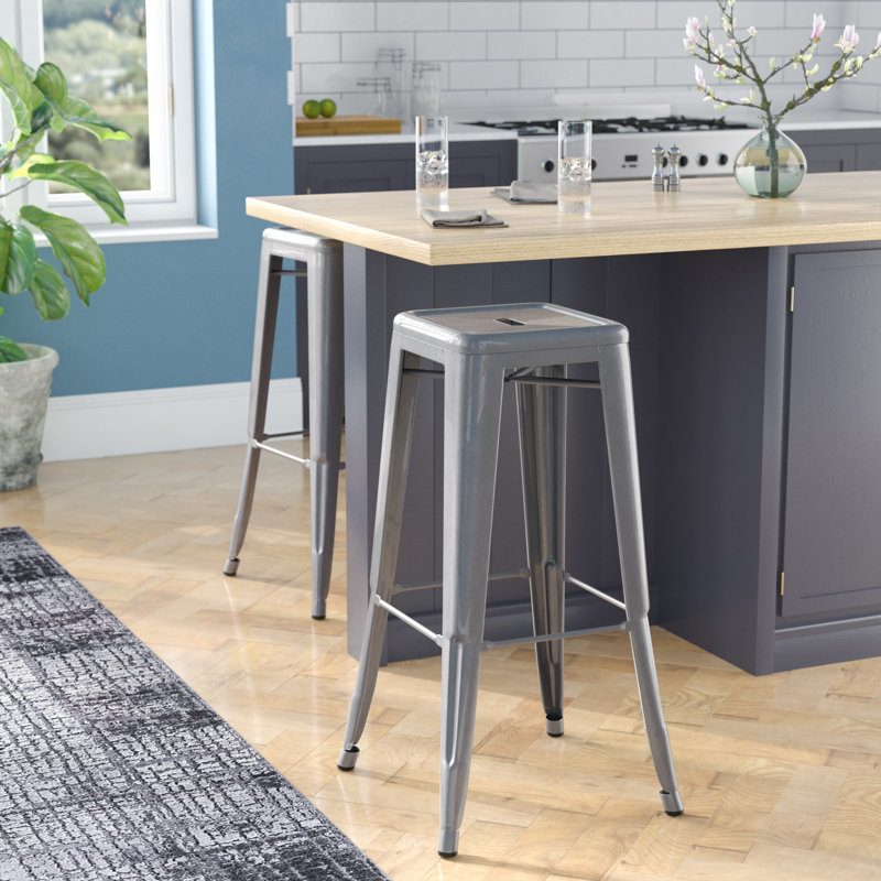 Tabouret de bar d'intérieur en métal avec dossier carré 30 po, Tabouret de bar (siège d'une hauteur de 30 po), 1