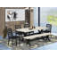 Ensemble de table de cuisine 7 pièces composé d'une table en bois avec plateau et de 6 chaises empilables avec tissu en polyester noir - noir brossé-883321766