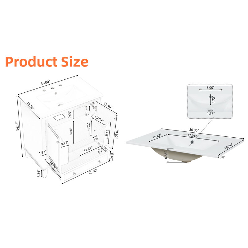 30" W x 18.3" D x 34.05" H Single Bathroom Vanity