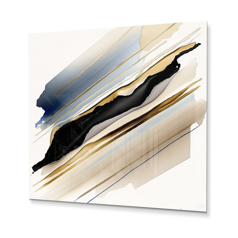 Black And Gold Cubic Expression X - Abstract Cubism Metal Art, 29" H x 29" W x 1" D