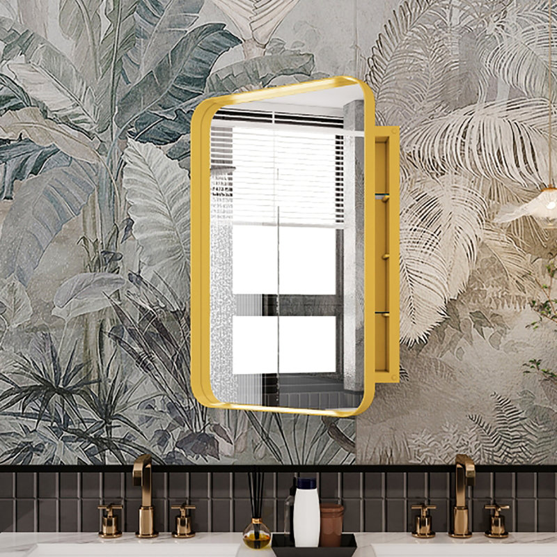 16X24 Inch Matte Gold Recessed Metal Bathroom Mirror Cabinet With Adjustable Shelves, Strong And , , Fog, Corrosion, -Proof, Framed Medicine & Shelves In Gold, Fine Quality, For Bath