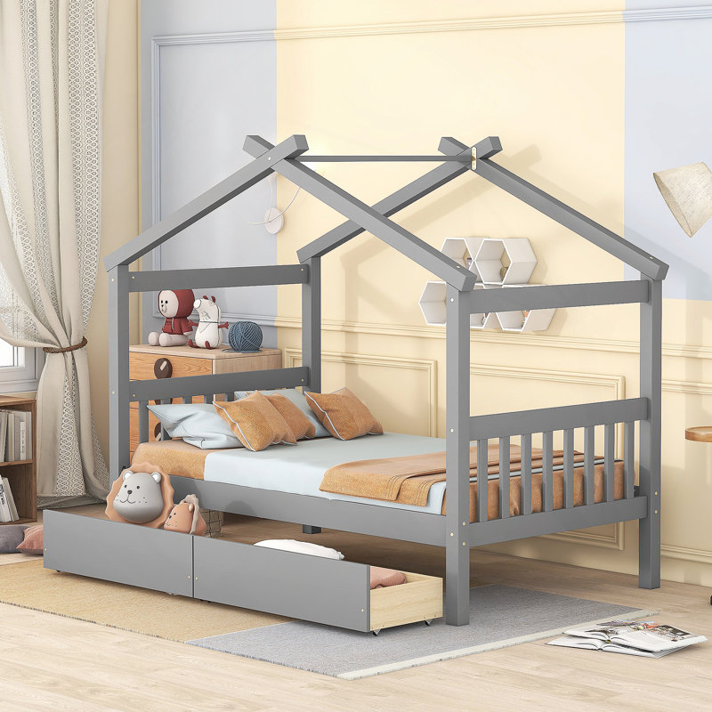 Lit en bois avec tiroirs