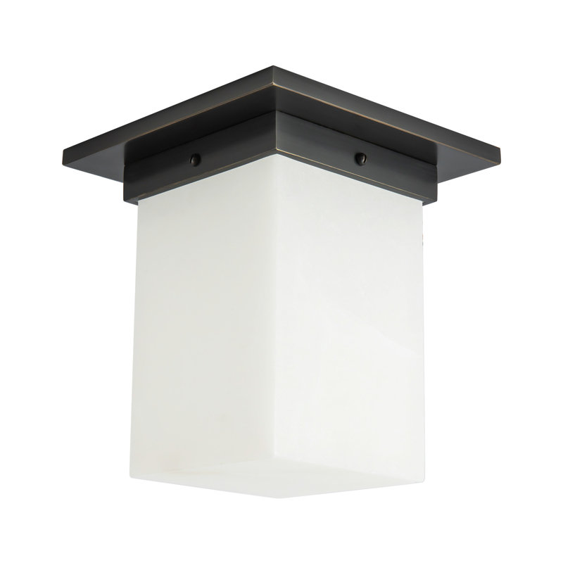 Mineral 8-in Brass Flush Mount, Alabaster, Oil Rubbed Bronze