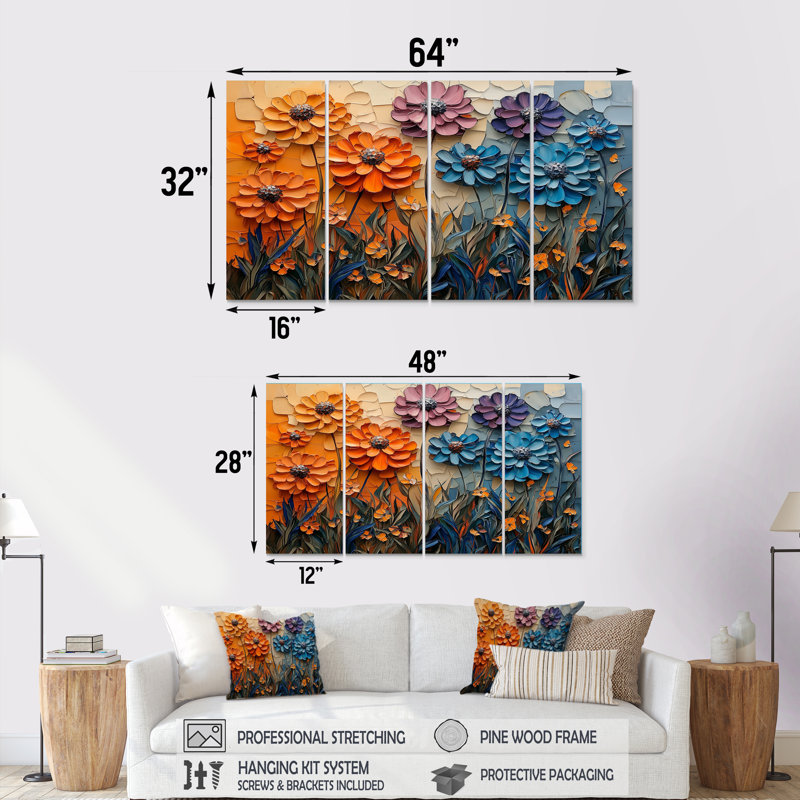 Beckey - Thistle Wall Art - ensemble d'art mural traditionnel 4 pièces, H 28 po x l 48 po
