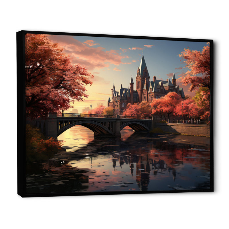 «College On Pond Memories» sur toile, H 24 po x l 32 po x P 1 po, Cadre flottant noir