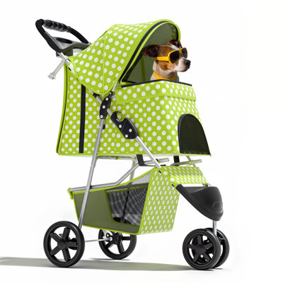 Foldable Pet Dog and Cat Stroller with Adjustable Canopy Storage Basket and Cup Holder for Small and Medium Pets