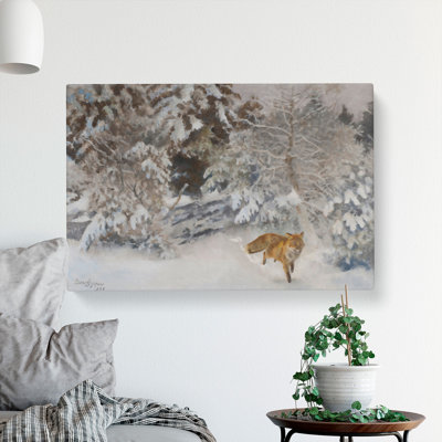 Fox In The Snow Vol.7 by Bruno Liljefors - Wrapped Canvas