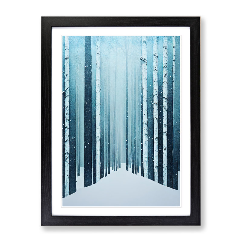 Winter Forest Modern - Single Picture Frame Print, 64cm H x 46cm W x 2cm D, Black