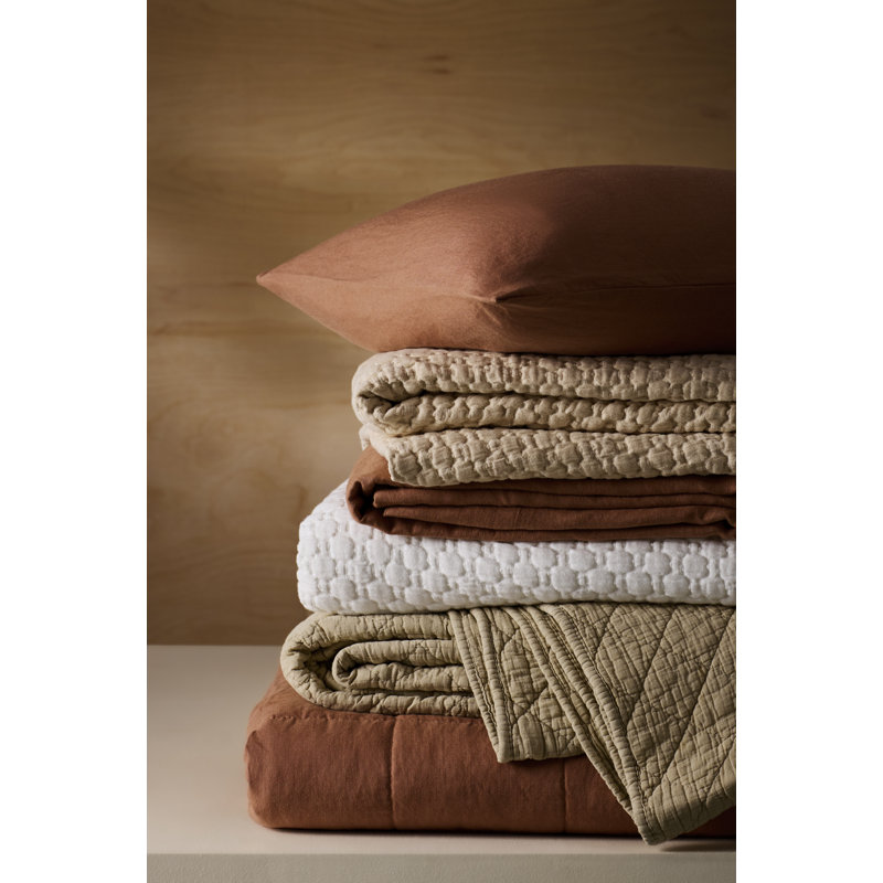 Stonewashed Cotton Gauze Solid Color Classic Casual Modern Rustic Quilt Set, King Quilt + 2 King Shams, Mineral Blue