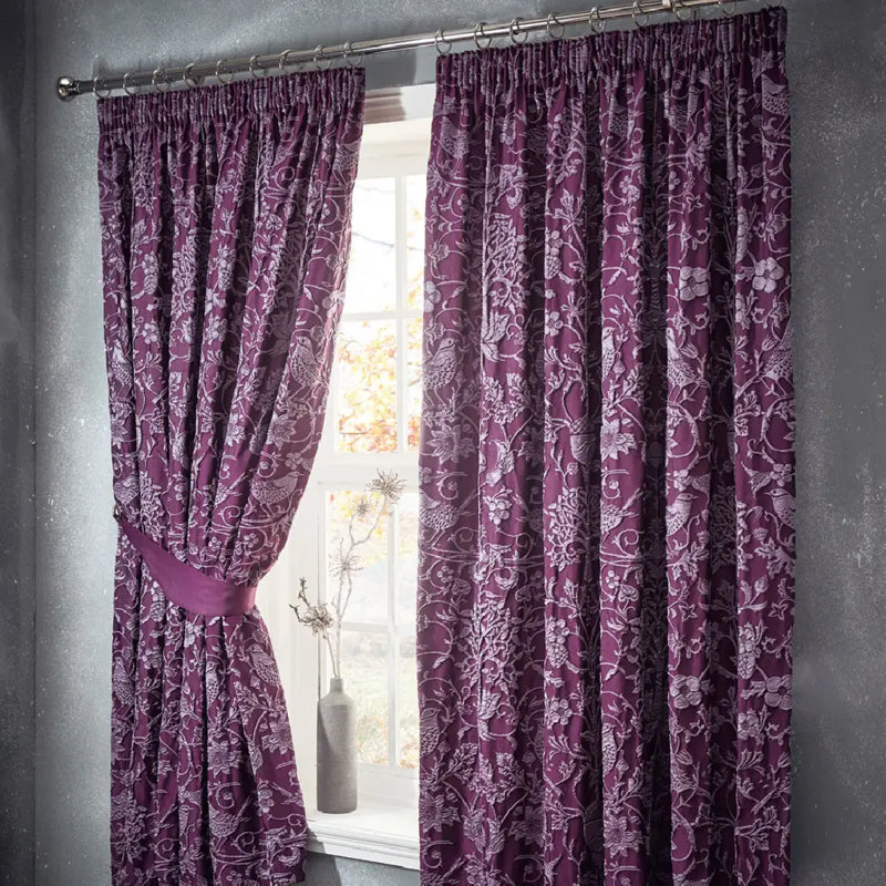 Flintville Pencil Pleat Room Darkening Curtains, Plum