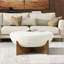 Joanel 37" Round Upholstered Cocktail Ottoman With Natural Wood Base, Ivory White