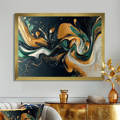 «Gold Green Temporal Fluidité I», art abstrait sur toile à encre liquide