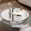 Table basse ronde à miroir 30,91 po en forme de gros diamant écrasé autour de miroir avec cadre en cristal de bordure argenté pour le salon