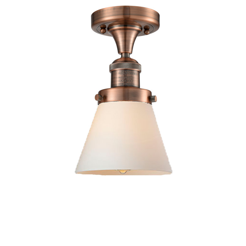 Glass Semi Flush Mount, Antique Copper, Matte White Cased