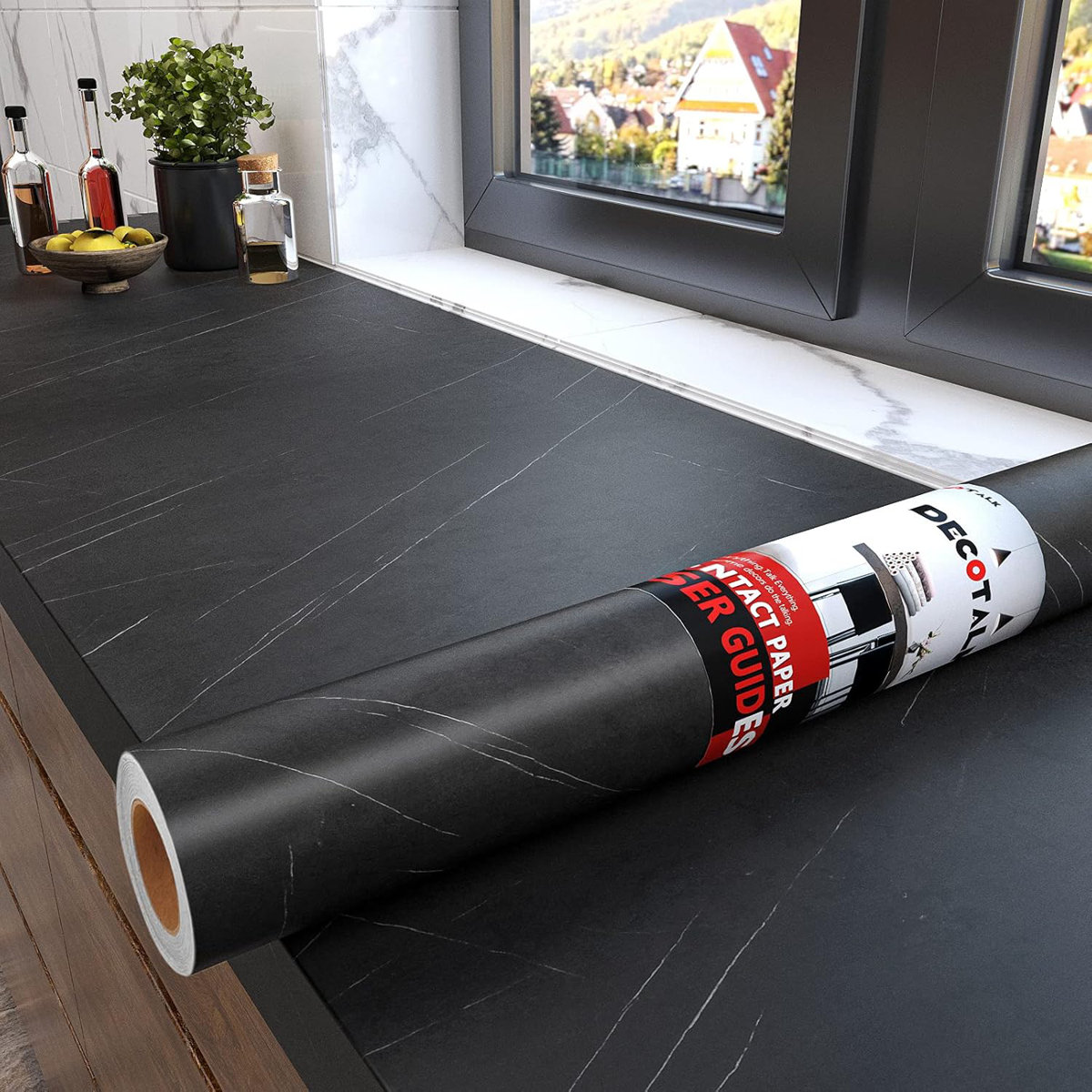 Ivy Bronx Decotalk 17.7 X 400 Inch Black Marble Contact Paper ...