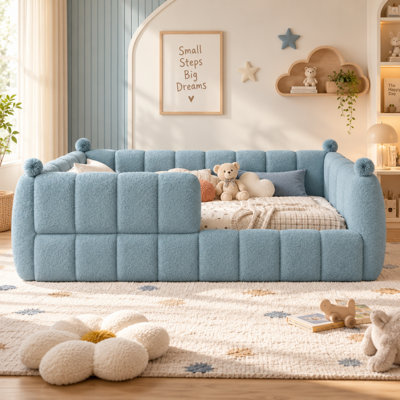 Lit de sol Montessori AVELOR capitonné avec barrières de sécurité rembourrées tout autour, cadre de lit pour enfant bas