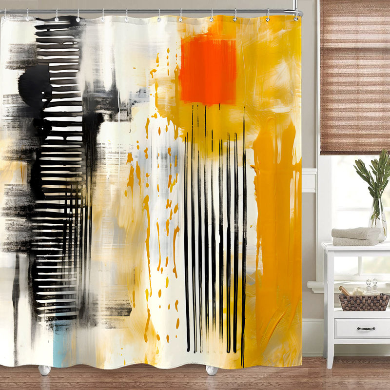 Boho Oil Painting Shower Curtain, Modern Ombre Abstract Marble Texture Bathroom Curtain