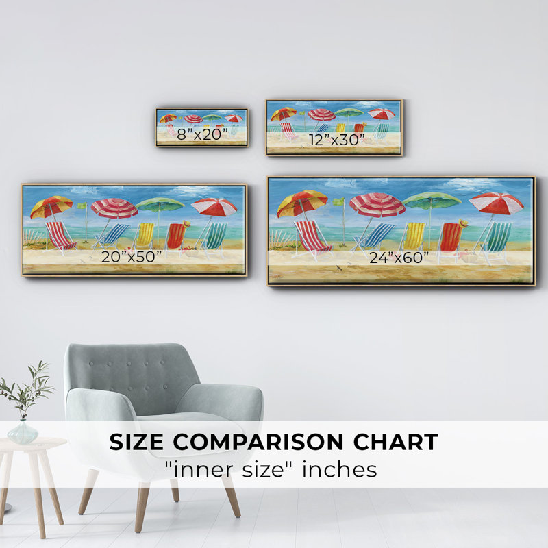 «Bright Beach Chairs», peinture sur toile encadrée, H 20 po x l 50 po x P 1,5 po, Naturel