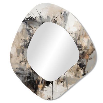 Gris noir intérieur des mondes de marbre III - grand miroir de forme unique géométrique, miroir mural décoratif asymétrique moderne, impression d'art en métal