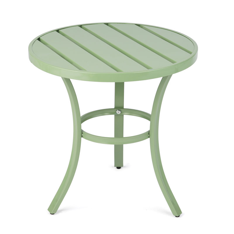 Metal Outdoor Round Side Table, Patio Coffee Bistro Table For Indoor Outdoor, Light Green, Green