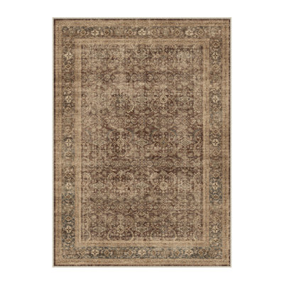 Luthien Elegant Vintage Floral Area Rug in Brown