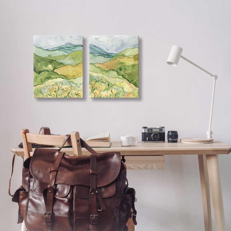 "Meadow with Rolling Hills", ensemble d'art mural sur toile 2 pièces, design par Victoria Barnes, H 16 po x l 40 po