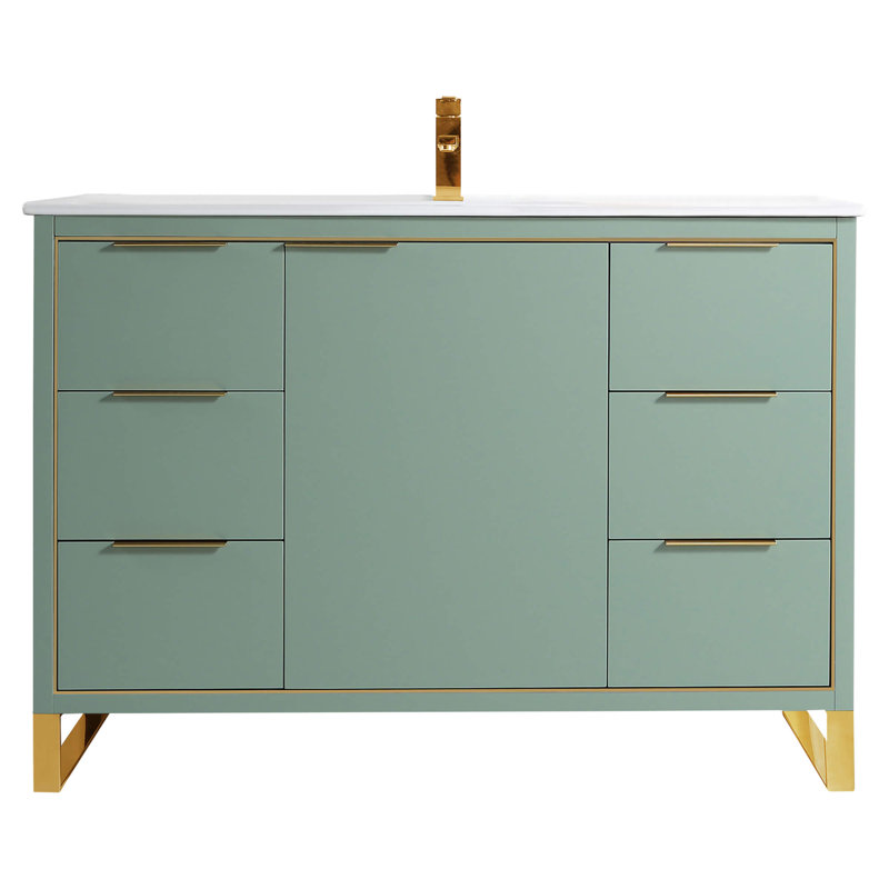 48" Single Bathroom Vanity Set, Satin Brass, Mint Green